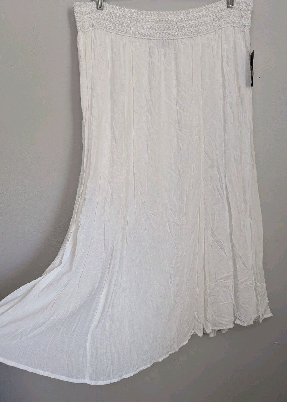 NEW Vintage Y2K Crinkle Gauze Maxi Skirt 2X White Elastic Waist Boho Lined NWT